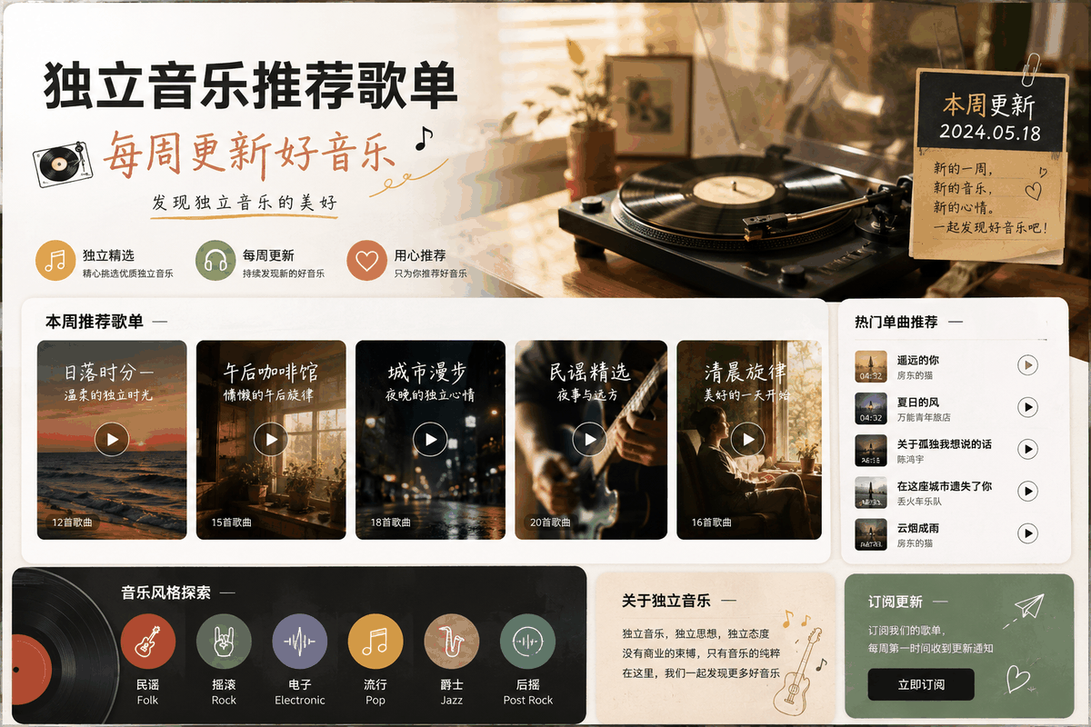 独立音乐推荐歌单：每周发现值得循环播放的好音乐